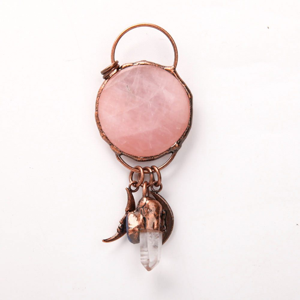 Rose Quartz Clear Quartz Kyanite Pendant 4 Inch