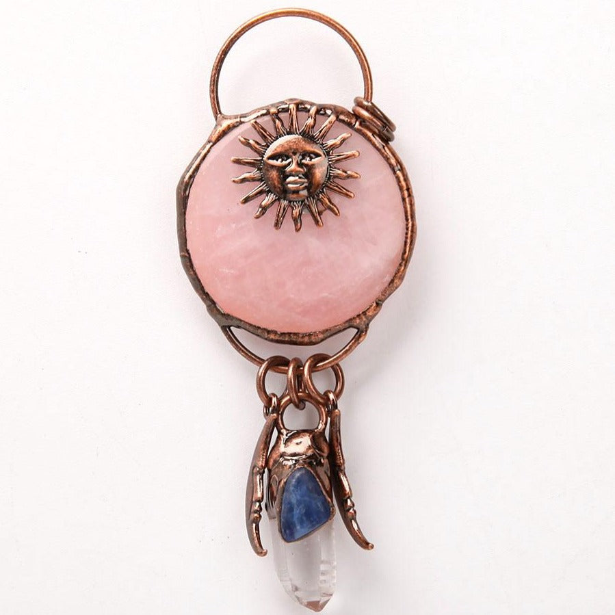 Rose Quartz Clear Quartz Kyanite Pendant 4 Inch