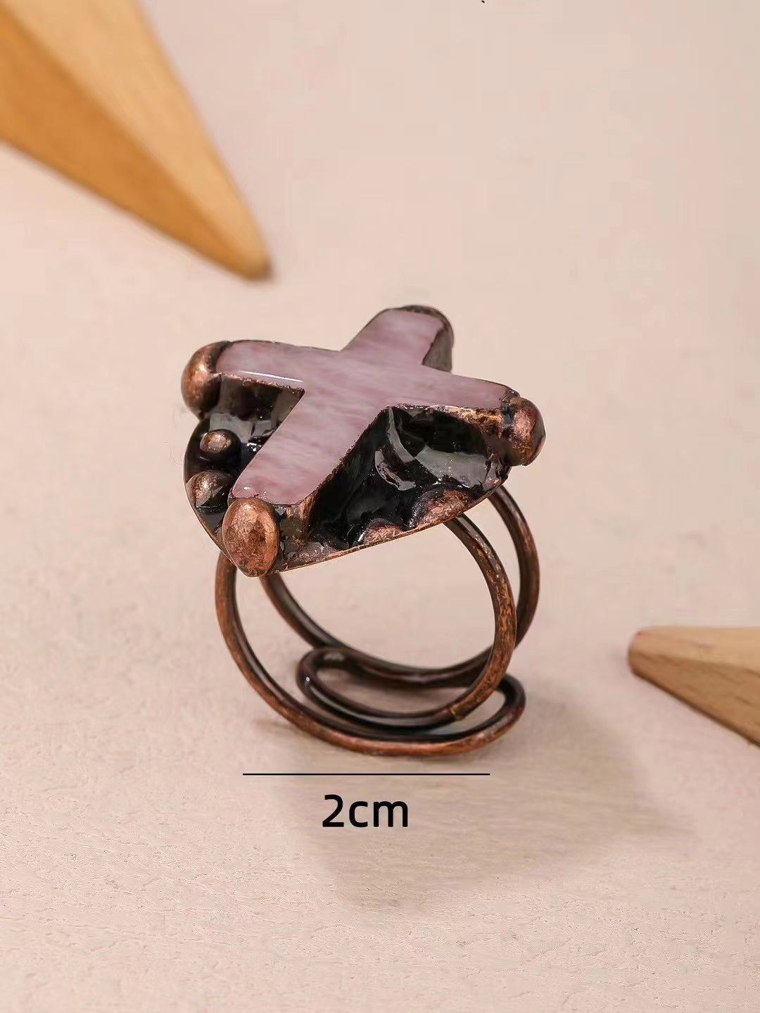 Rose Quartz Cross Crystal Healing Ring 2cm Energy