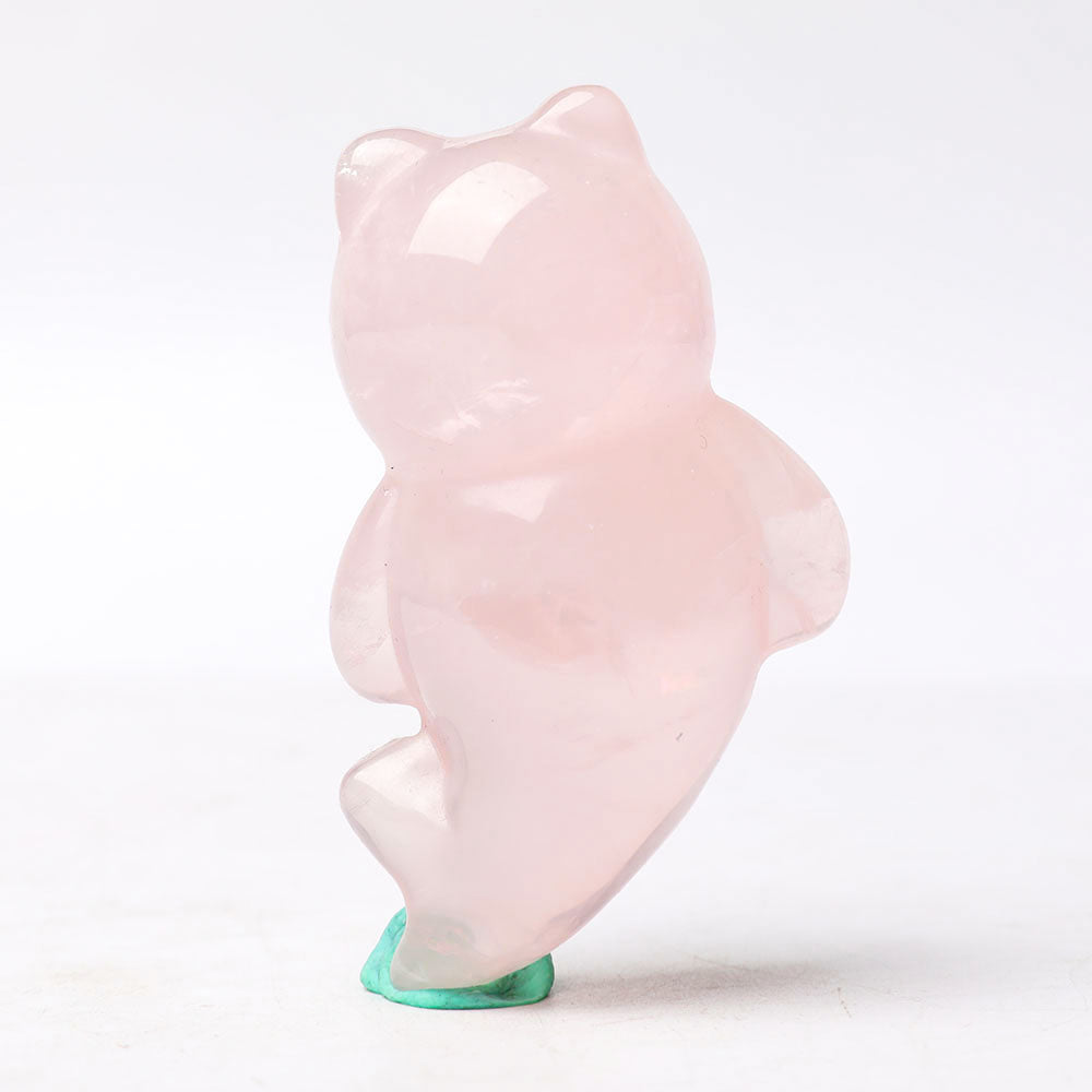 Rose Quartz Crystal Bear With Beauty Tail Carving 3 Inch