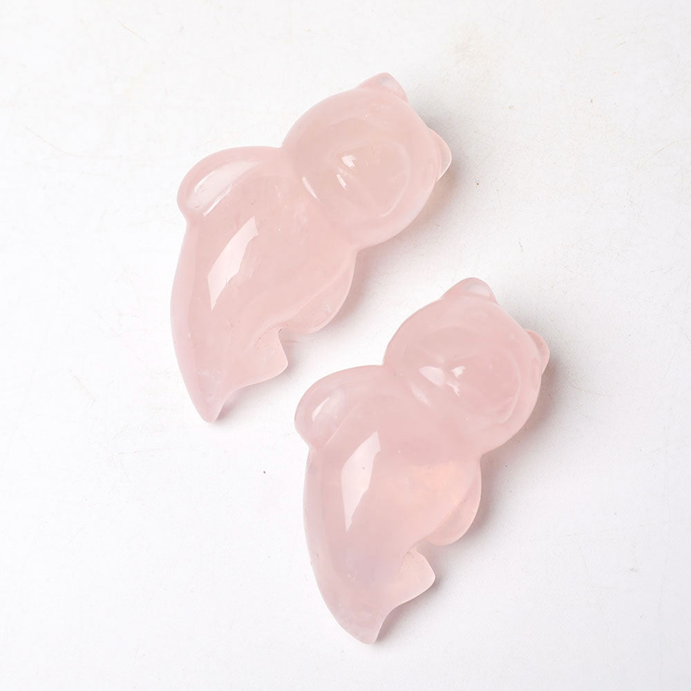 Rose Quartz Crystal Bear With Beauty Tail Carving 3 Inch