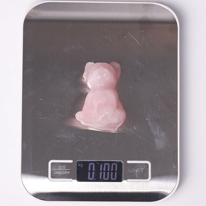 Rose Quartz Crystal Dog Carving 2.4 Inch Figurine