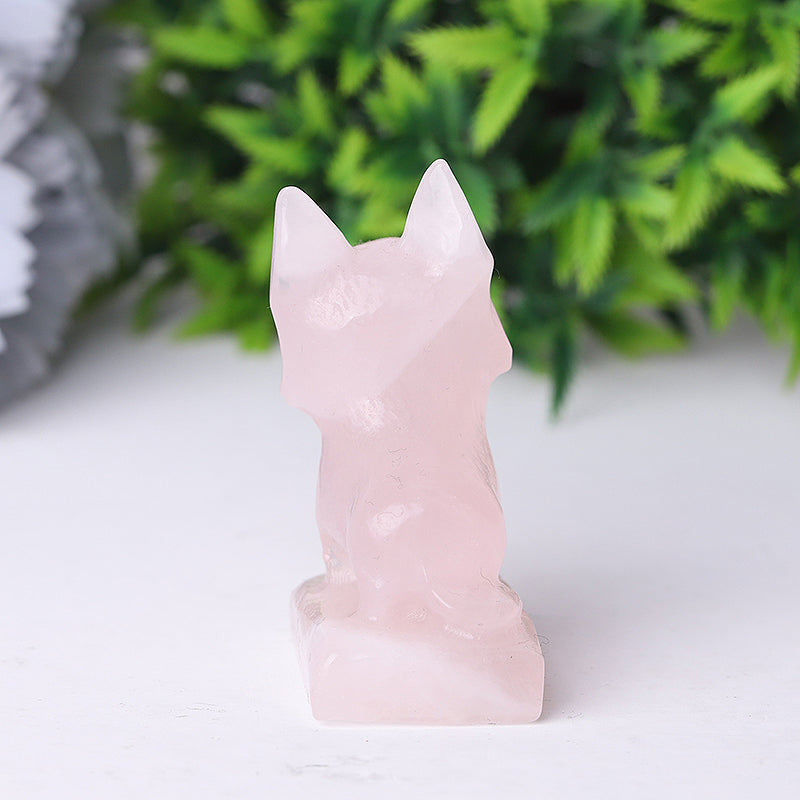 Rose Quartz Crystal Dog Carving 2.4 Inch Figurine