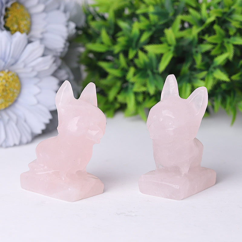 Rose Quartz Crystal Dog Carving 2.4 Inch Figurine