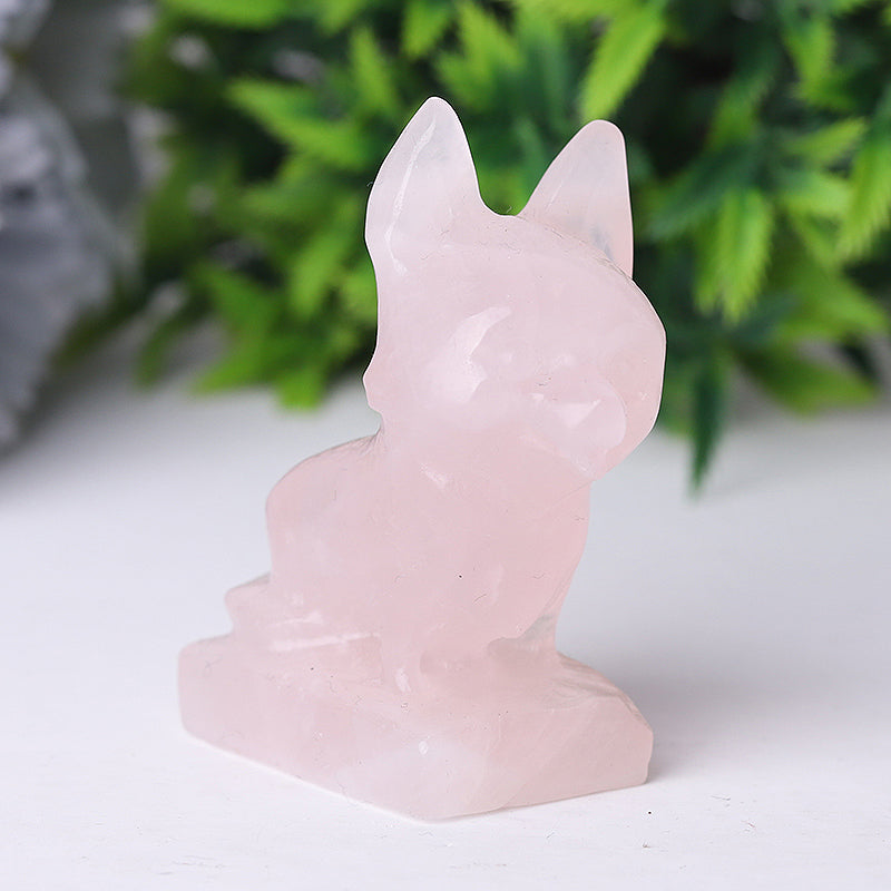 Rose Quartz Crystal Dog Carving 2.4 Inch Figurine