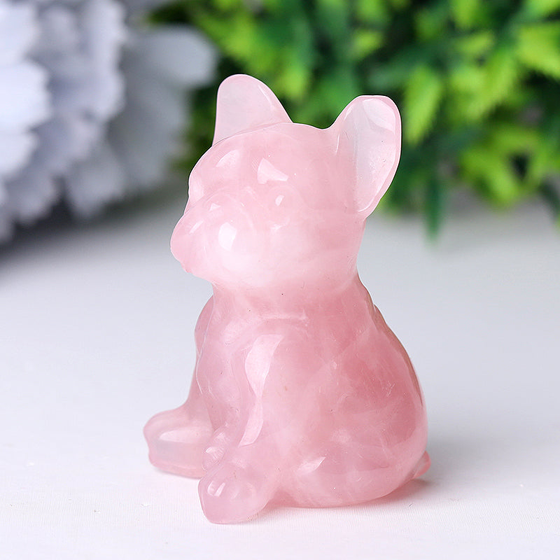 Rose Quartz Crystal Dog Carving 2.4 Inch Figurine