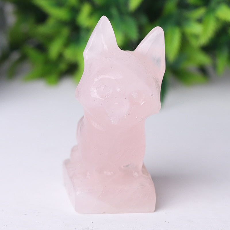Rose Quartz Crystal Dog Carving 2.4 Inch Figurine