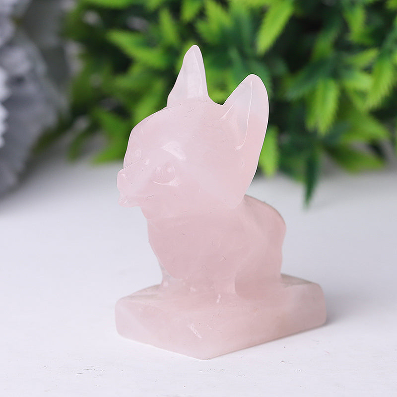 Rose Quartz Crystal Dog Carving 2.4 Inch Figurine