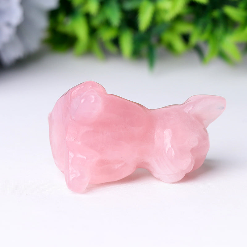 Rose Quartz Crystal Dog Carving 2.4 Inch Figurine