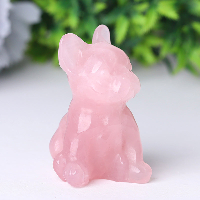 Rose Quartz Crystal Dog Carving 2.4 Inch Figurine