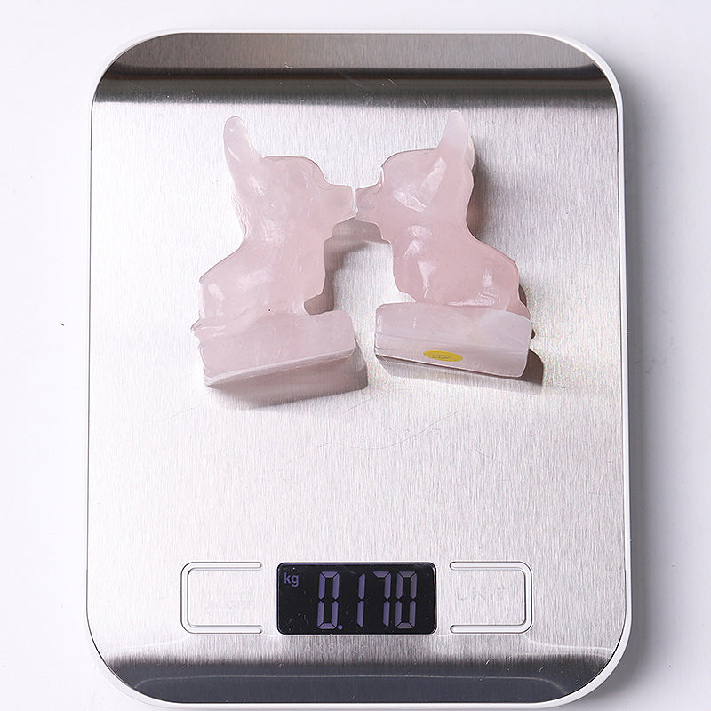 Rose Quartz Crystal Dog Carving 2.4 Inch Figurine