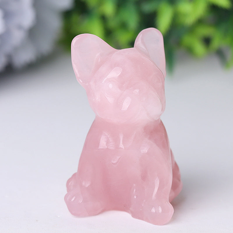 Rose Quartz Crystal Dog Carving 2.4 Inch Figurine