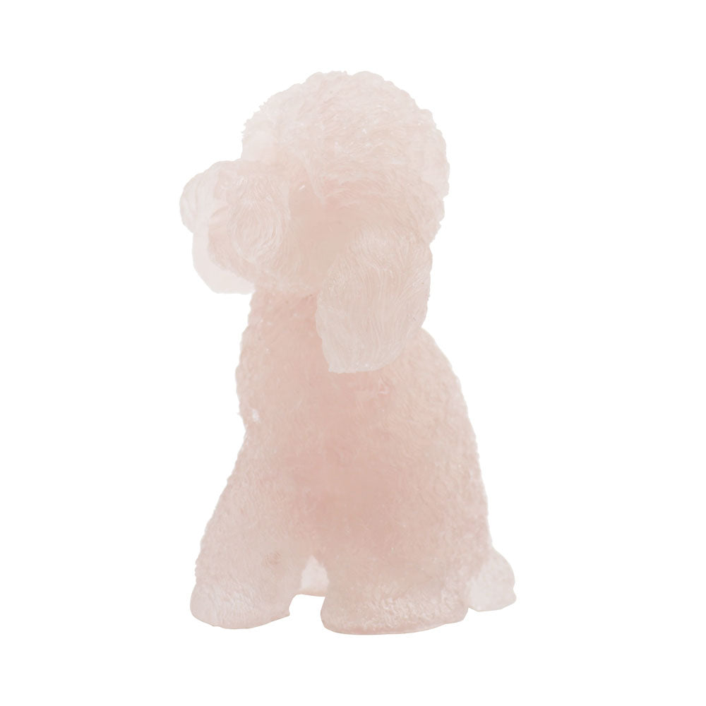 Rose Quartz Crystal Dog Figurine - Toy Poodle 2.04in