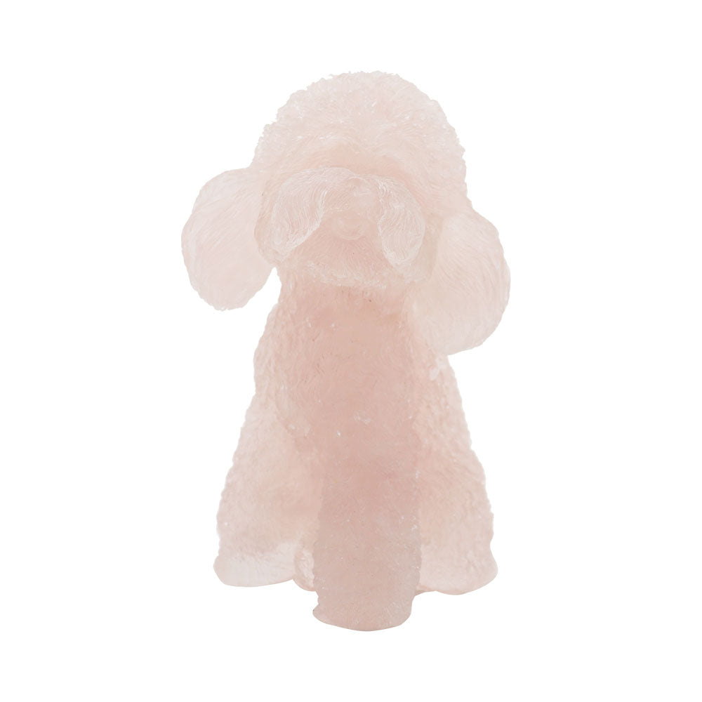 Rose Quartz Crystal Dog Figurine - Toy Poodle 2.04in