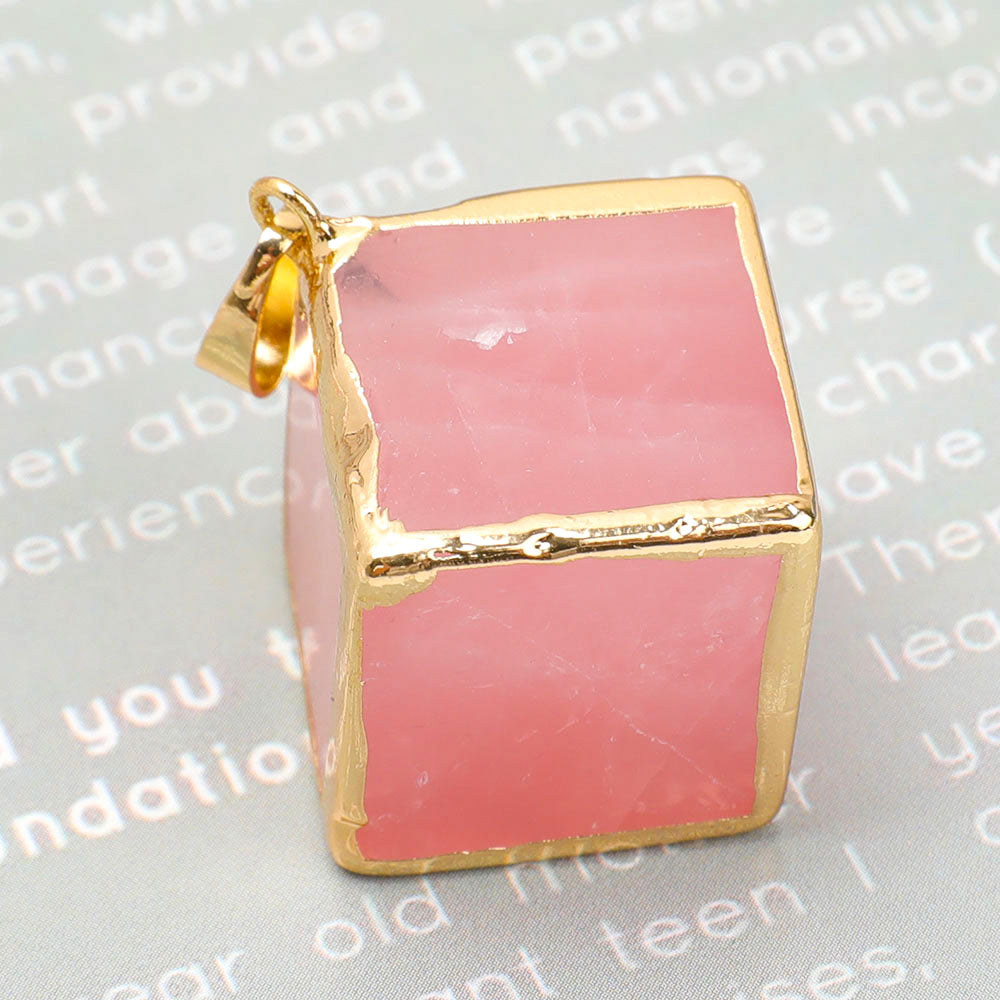 Rose Quartz Cube Pendant 1 Inch for Emotional Healing