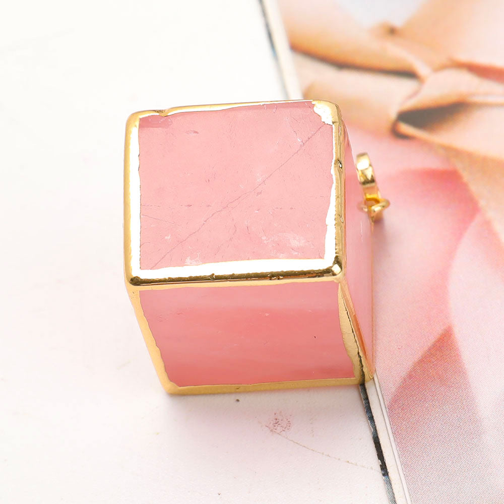 Rose Quartz Cube Pendant 1 Inch for Emotional Healing