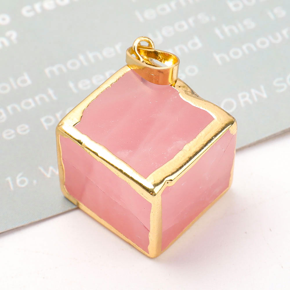 Rose Quartz Cube Pendant 1 Inch for Emotional Healing