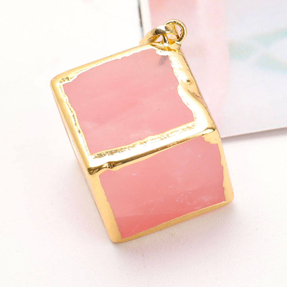 Rose Quartz Cube Pendant 1 Inch for Emotional Healing