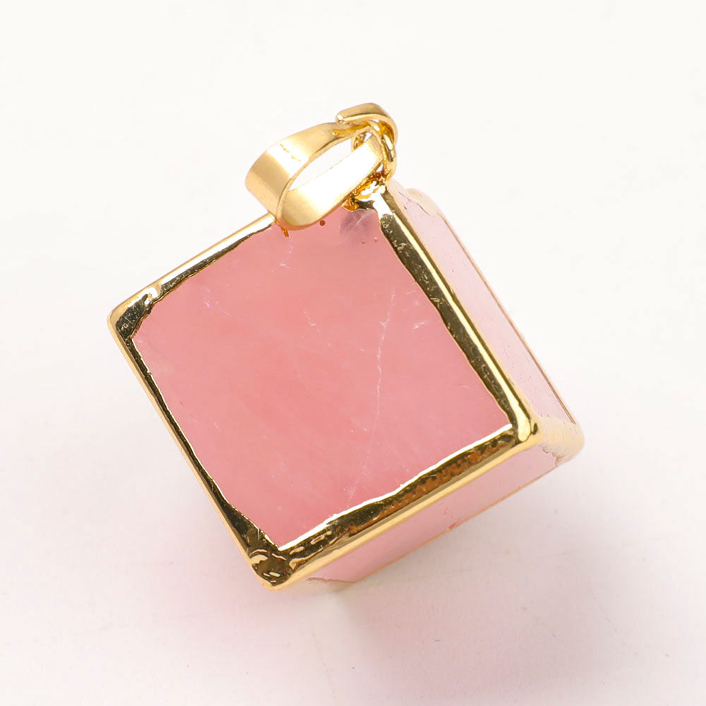 Rose Quartz Cube Pendant 1 Inch for Emotional Healing