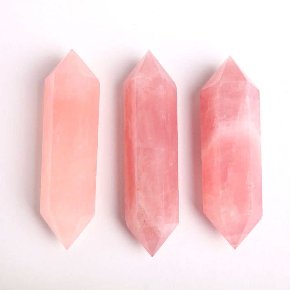 Rose Quartz Double Terminated Crystal Point Set 3pcs 90-98mm Healing