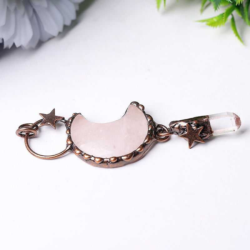 Rose Quartz Moon Shape Pendant 3.5in for Healing Energy