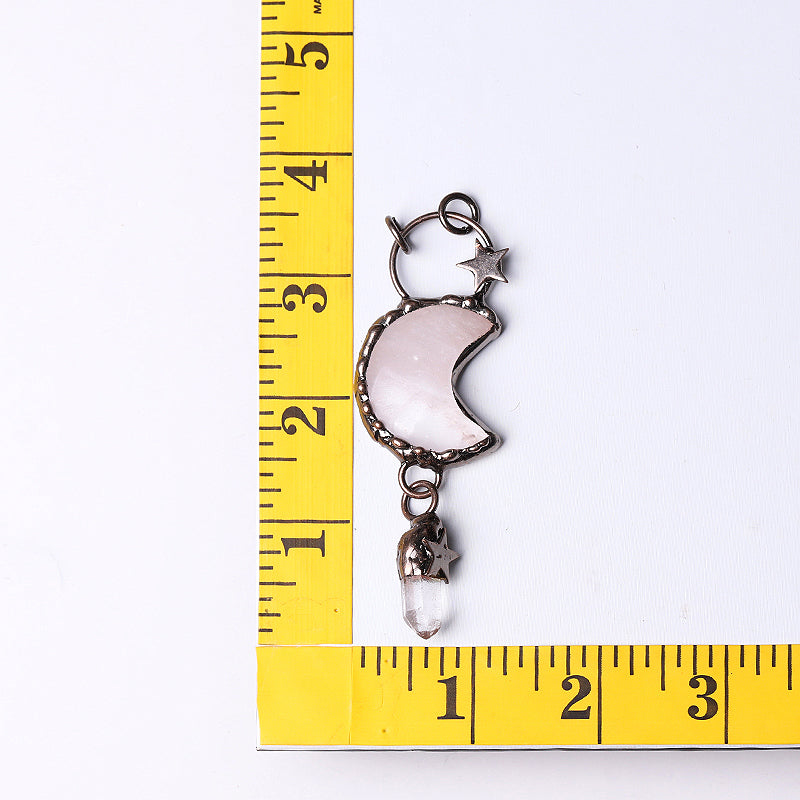 Rose Quartz Moon Shape Pendant 3.5in for Healing Energy