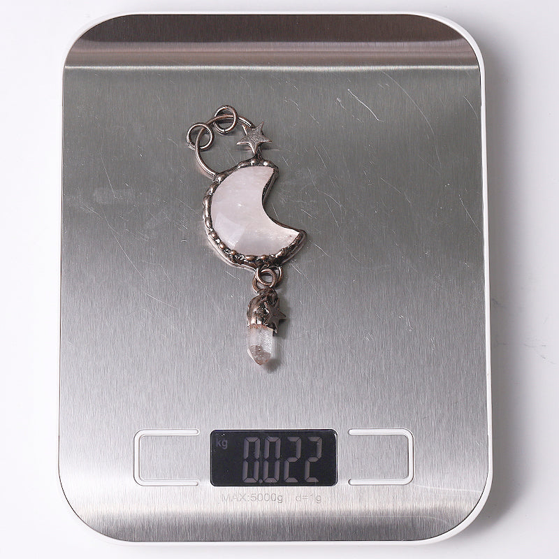 Rose Quartz Moon Shape Pendant 3.5in for Healing Energy