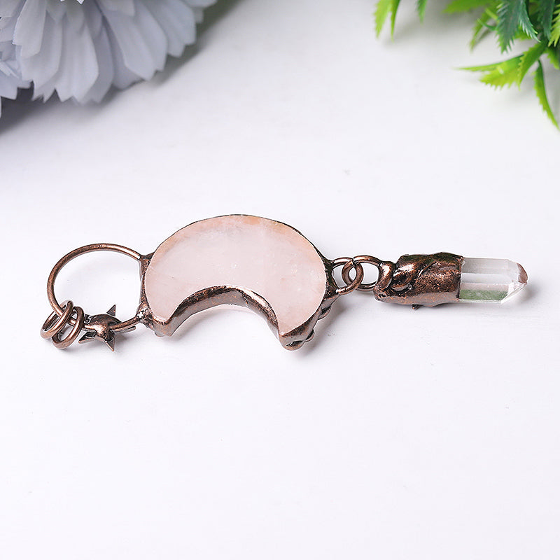 Rose Quartz Moon Shape Pendant 3.5in for Healing Energy