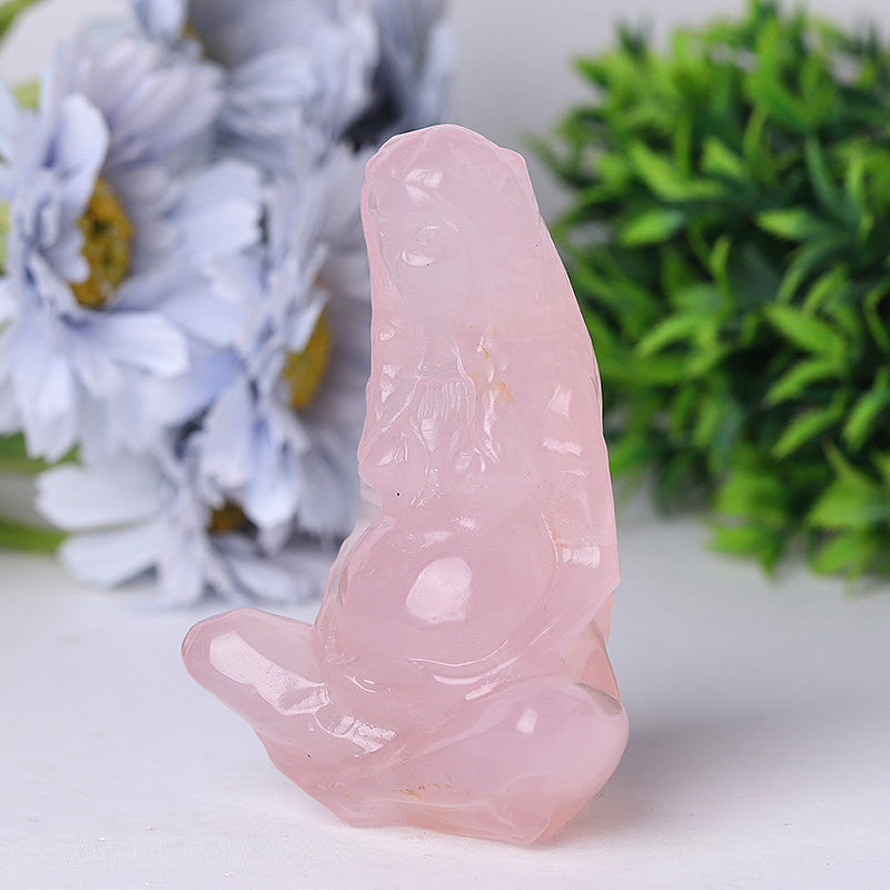 Rose Quartz Mother Earth Crystal Figurine 3.9in Healing Carving