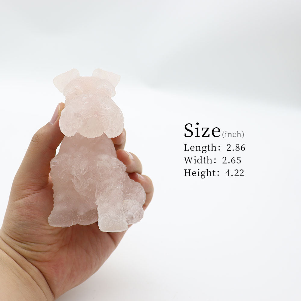 Rose Quartz Schnauzer Dog Figurine 2.86in Healing Crystal