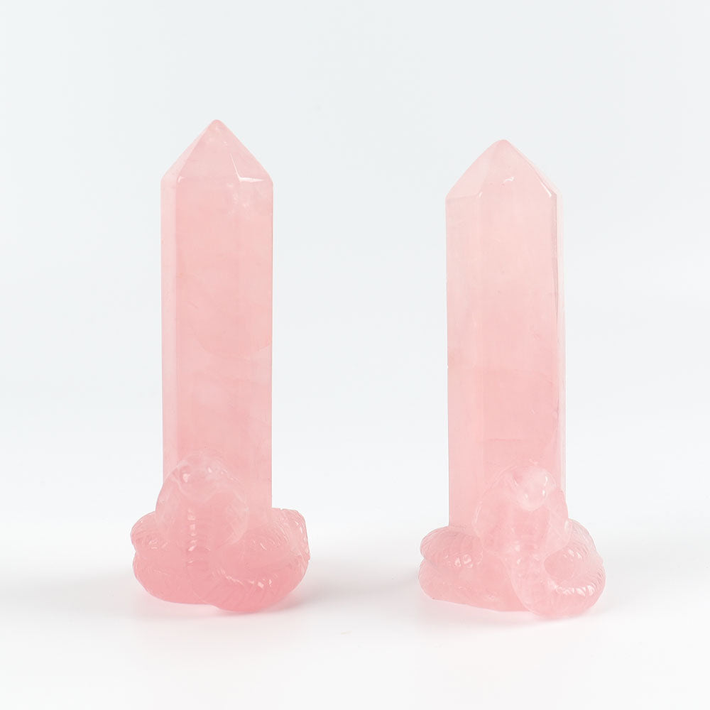 Rose Quartz Tower 1.48in with Snake Carving Base