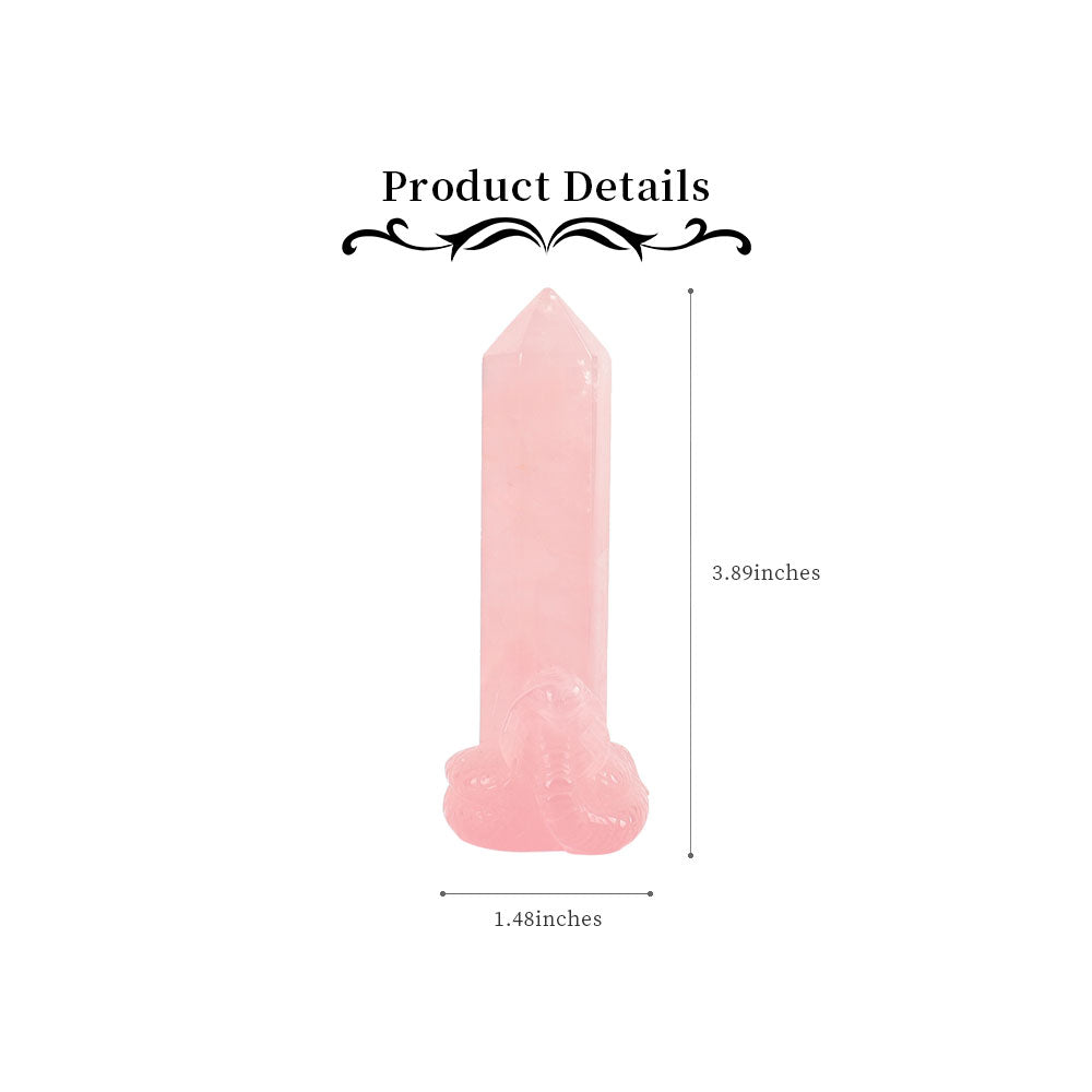Rose Quartz Tower 1.48in with Snake Carving Base