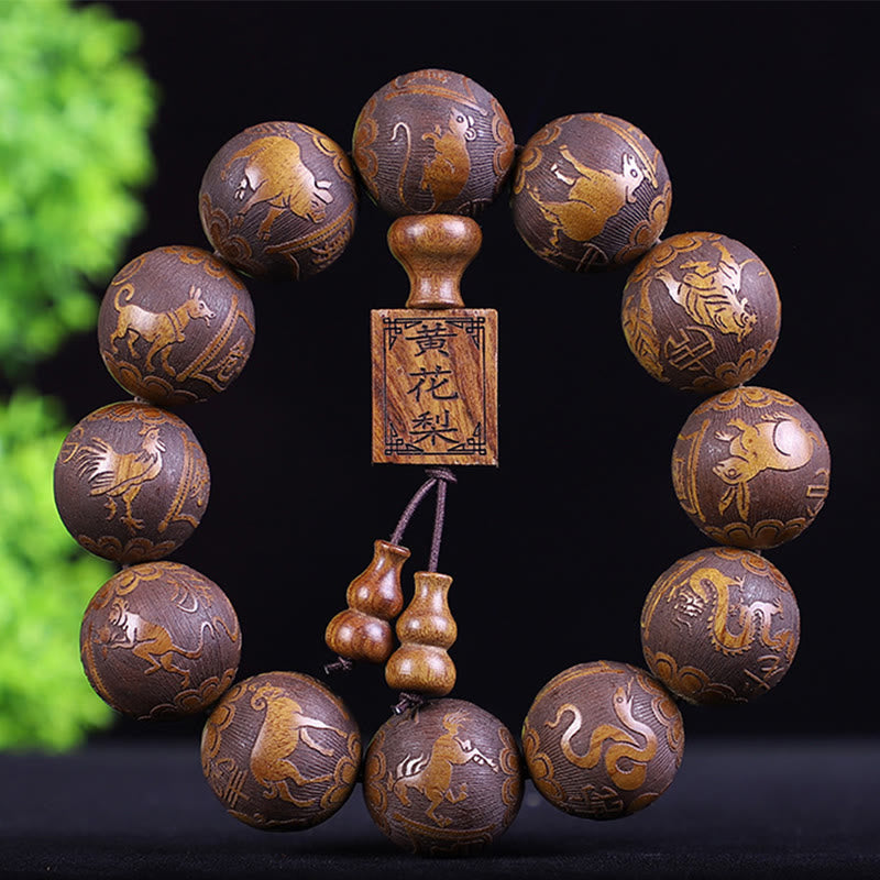 Rosewood Chinese Zodiac Bracelet | 12 Zodiac Beads Warmth