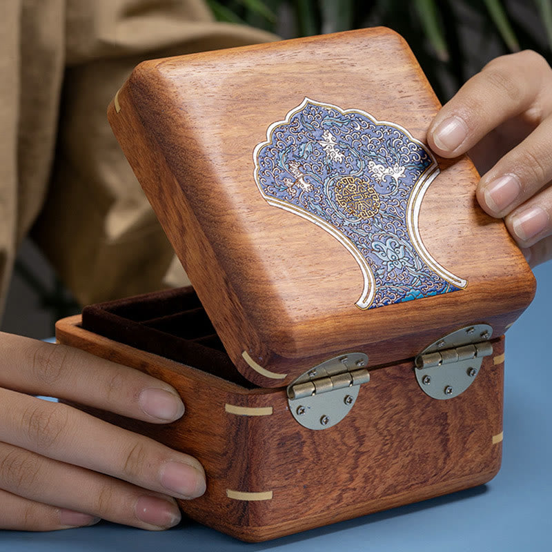 Rosewood Jewelry Box with Antique Flower Leaf Design - Handmade Storage