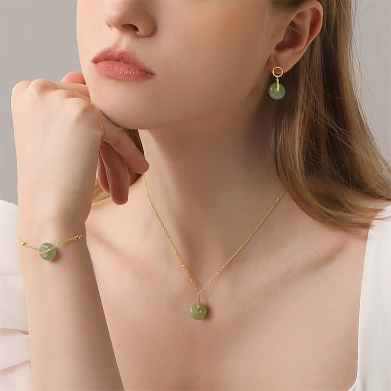 Round Jade Peace Buckle Luck Drop Earrings for Prosperity