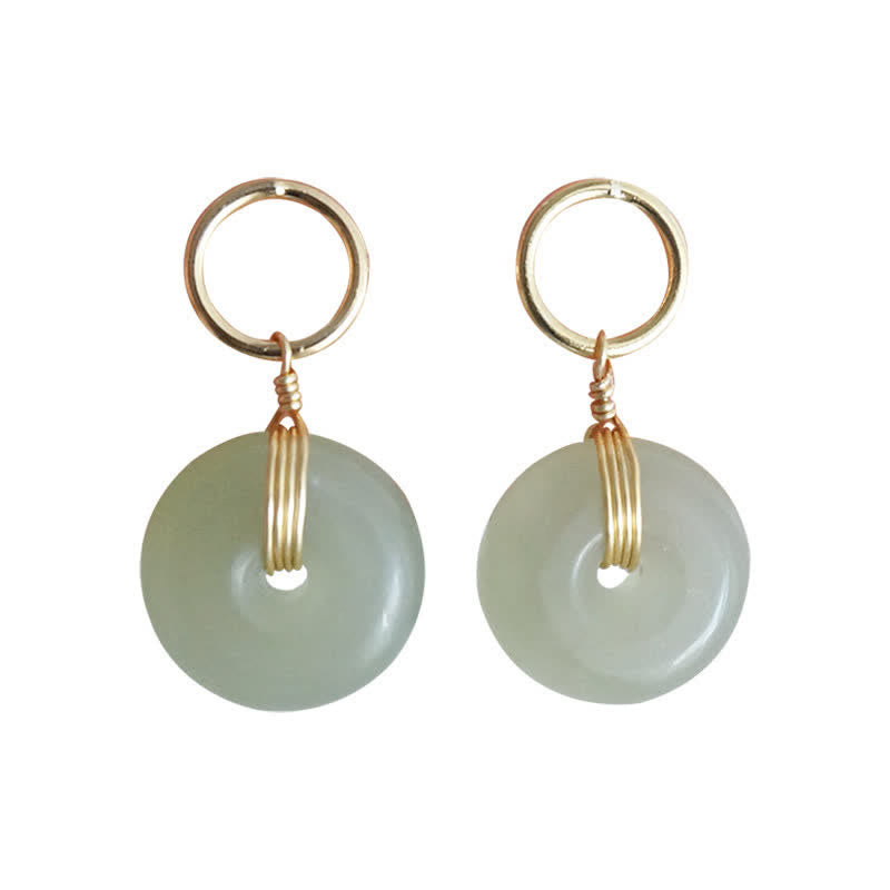 Round Jade Peace Buckle Luck Drop Earrings for Prosperity