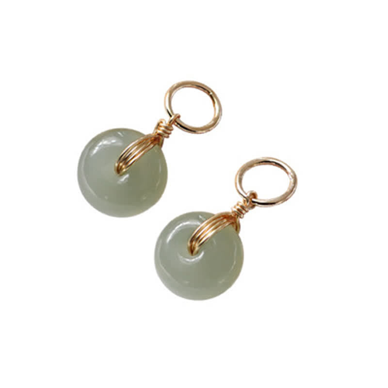 Round Jade Peace Buckle Luck Drop Earrings for Prosperity