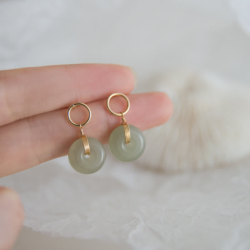 Round Jade Peace Buckle Luck Drop Earrings for Prosperity