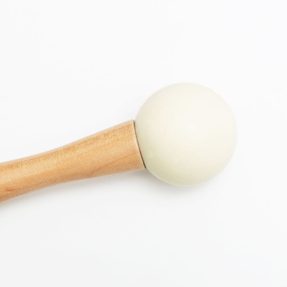 White ball on wooden stick for Rubber Mallet used with Crystal Singing Bowls