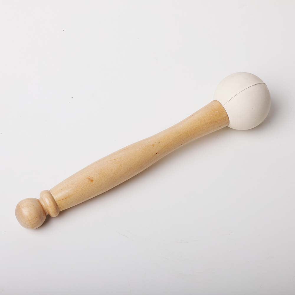 Wooden massage tool with a white ball end for Rubber Mallet Crystal Singing Bowl