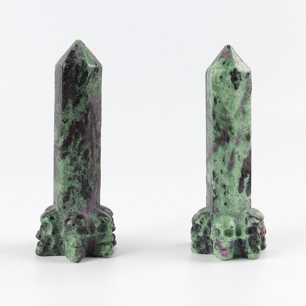 Ruby In Zoisite Crystal Tower with Skull Base 4 Inches