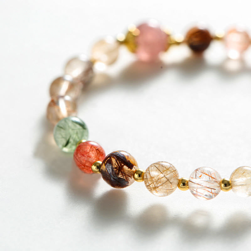 Rutilated Quartz Strawberry Quartz Pixiu Wealth Bracelet