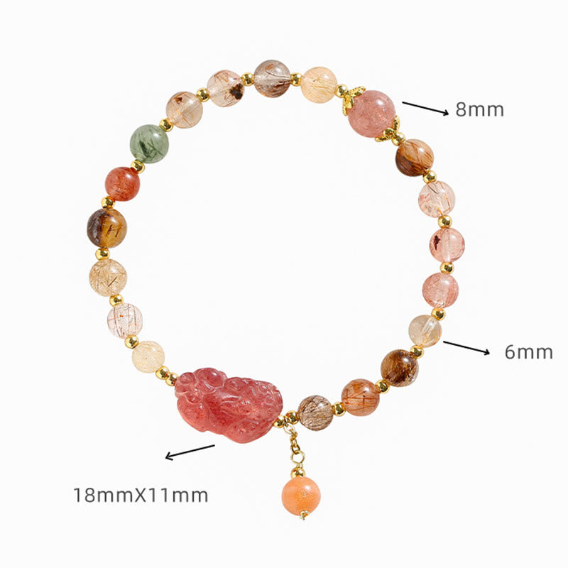 Rutilated Quartz Strawberry Quartz Pixiu Wealth Bracelet