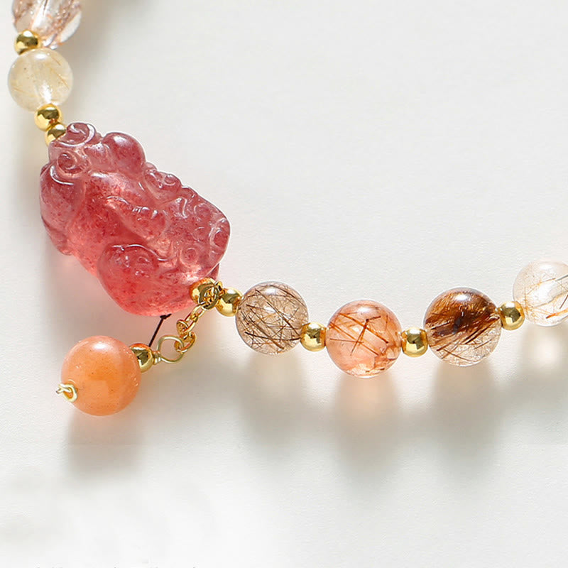 Rutilated Quartz Strawberry Quartz Pixiu Wealth Bracelet