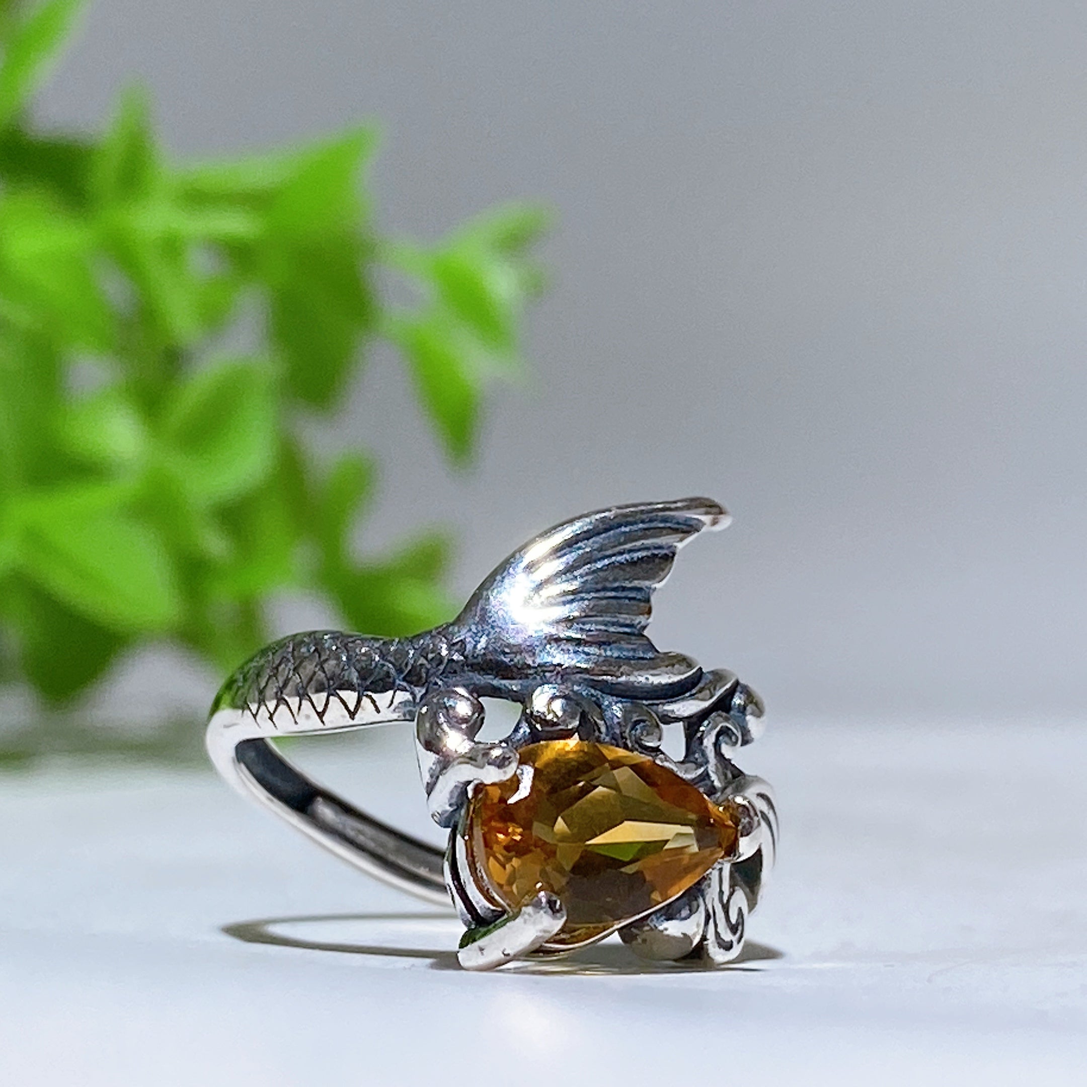 S925 Silver Dragon Crystal Adjustable Ring with Gemstones