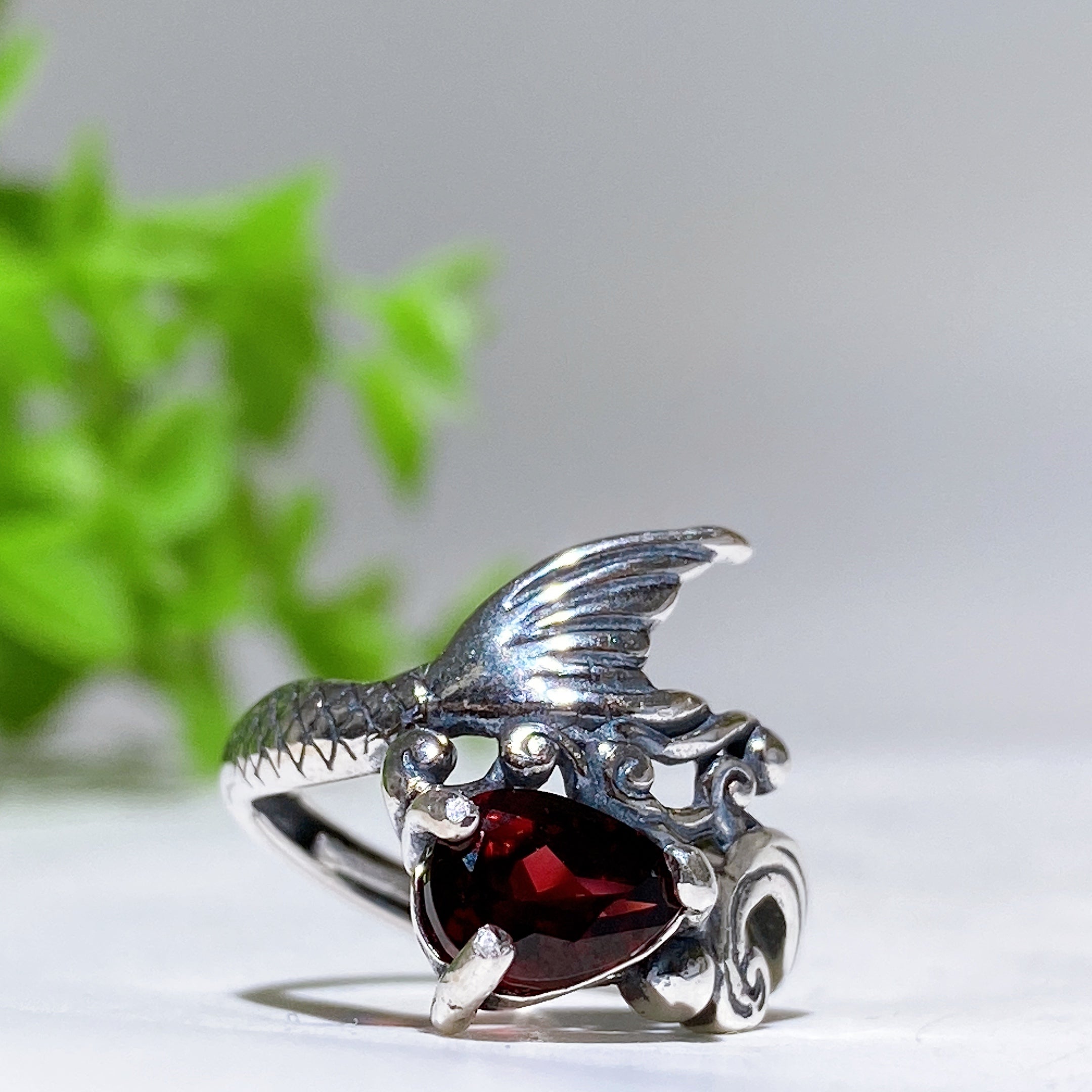 S925 Silver Dragon Crystal Adjustable Ring with Gemstones