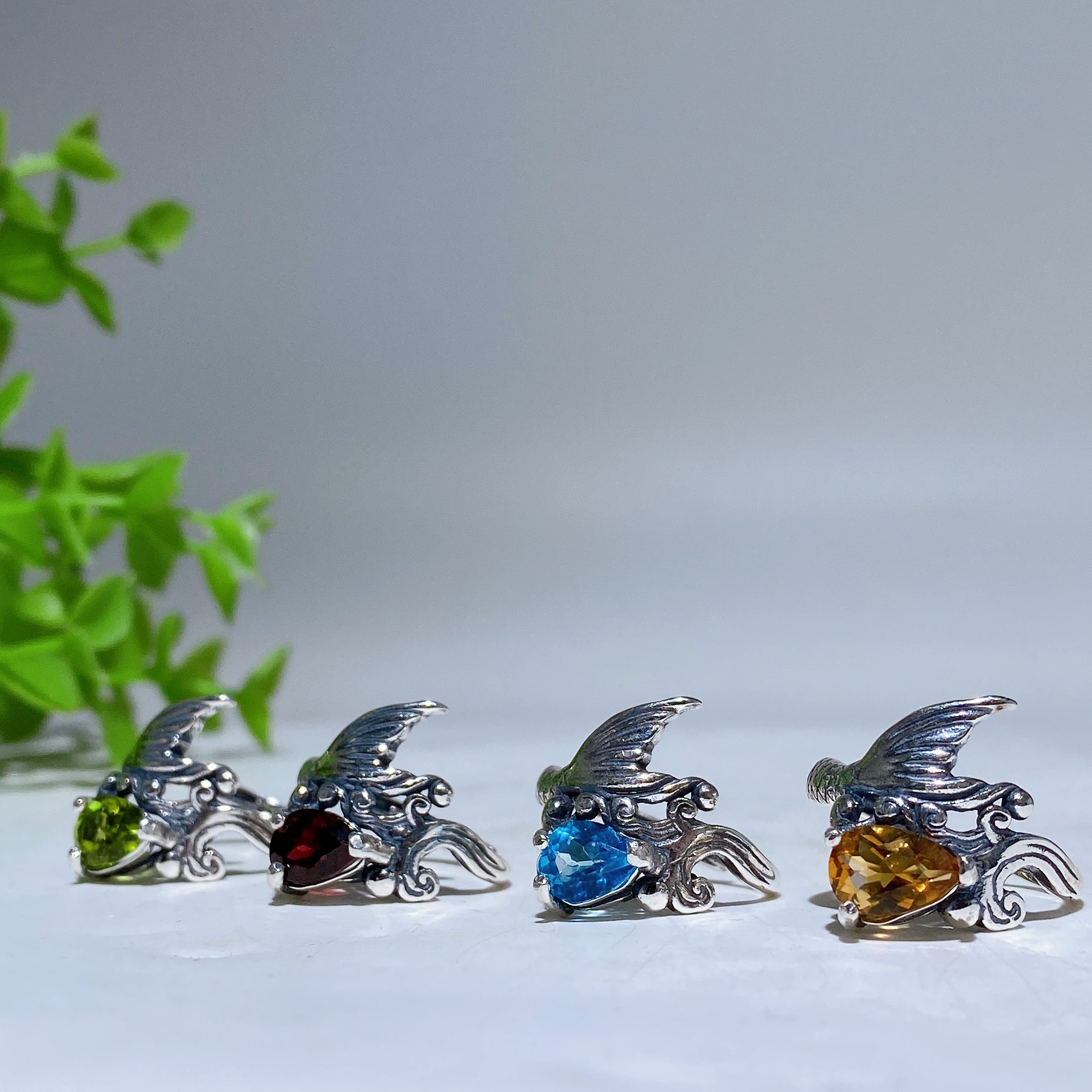 S925 Silver Dragon Crystal Adjustable Ring with Gemstones