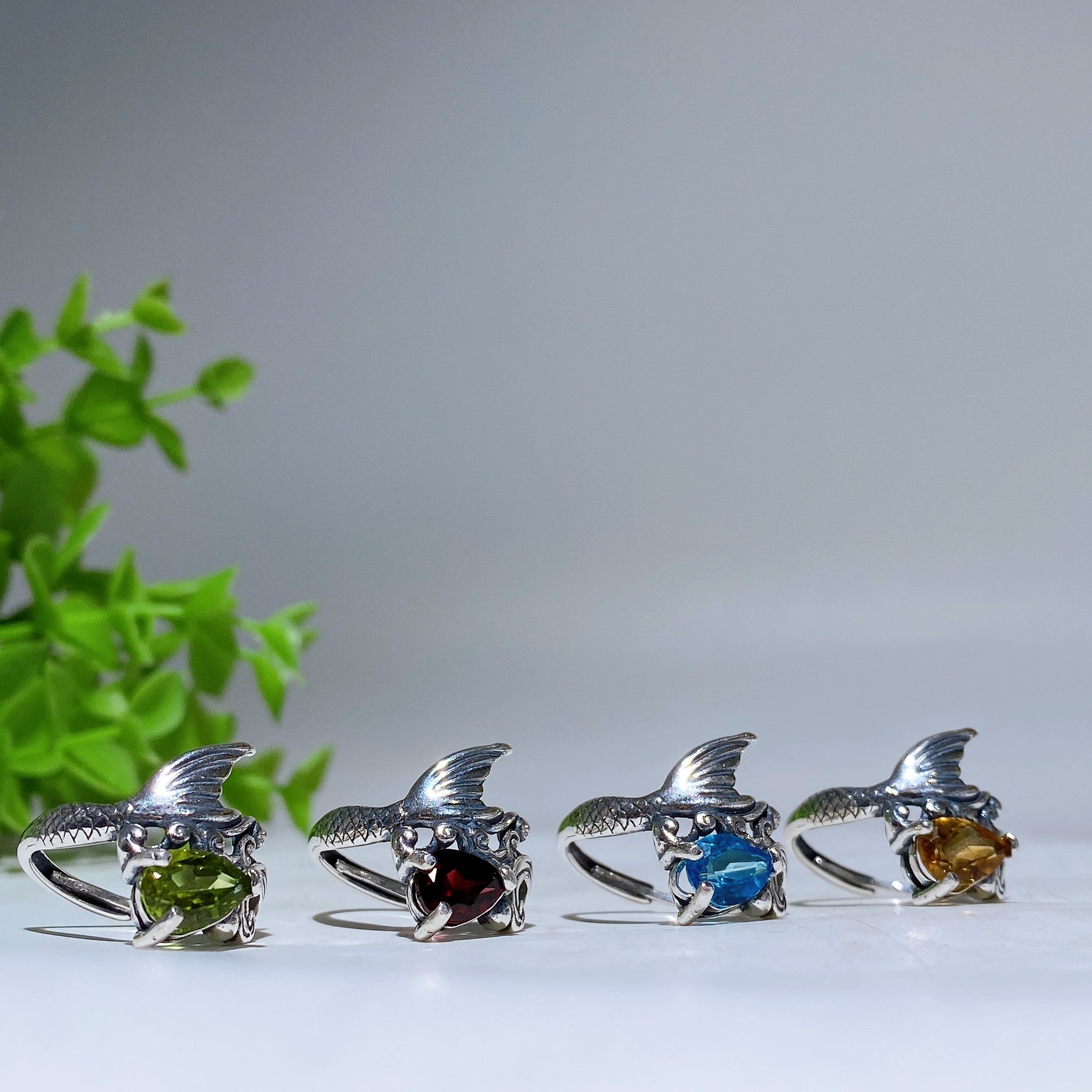 S925 Silver Dragon Crystal Adjustable Ring with Gemstones