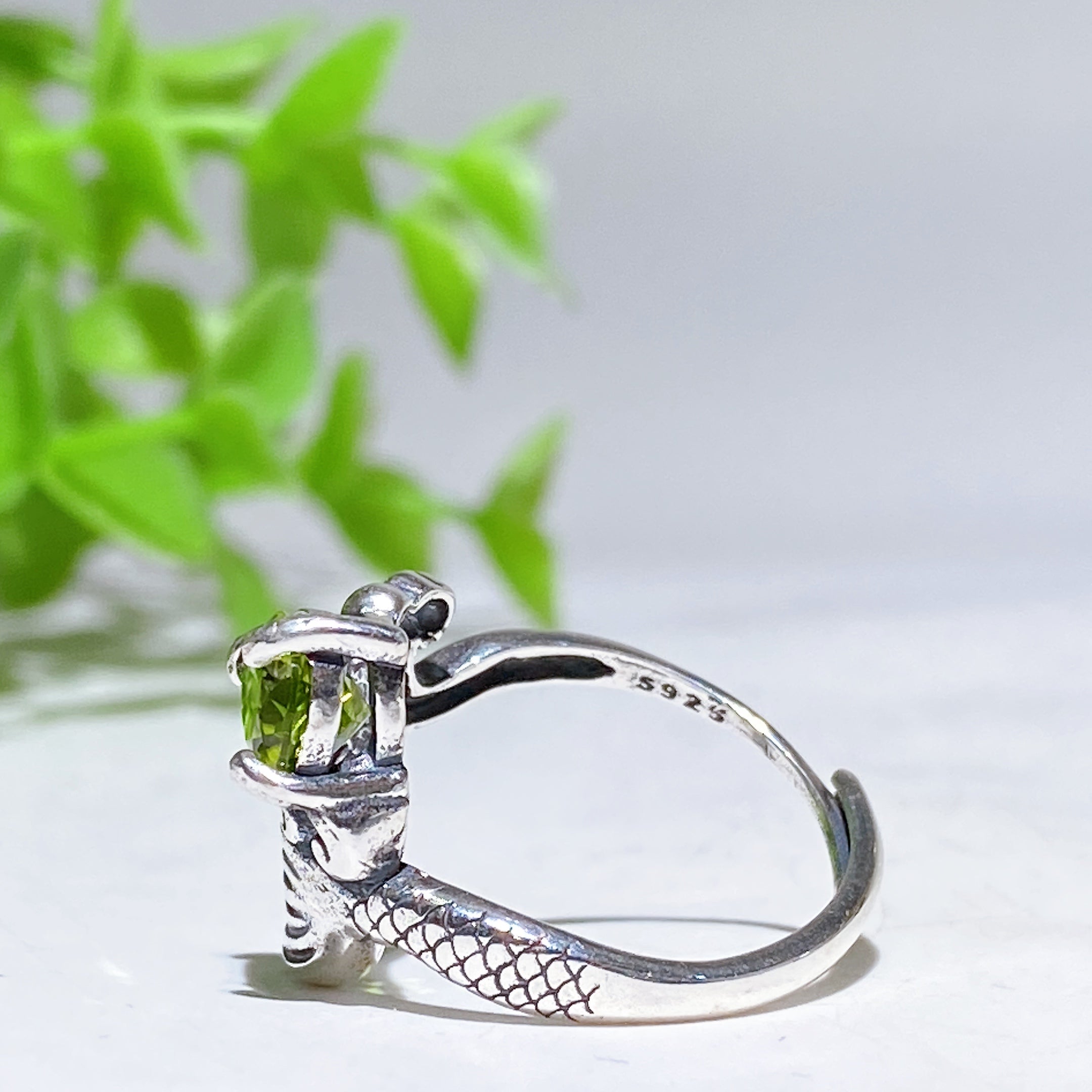S925 Silver Dragon Crystal Adjustable Ring with Gemstones
