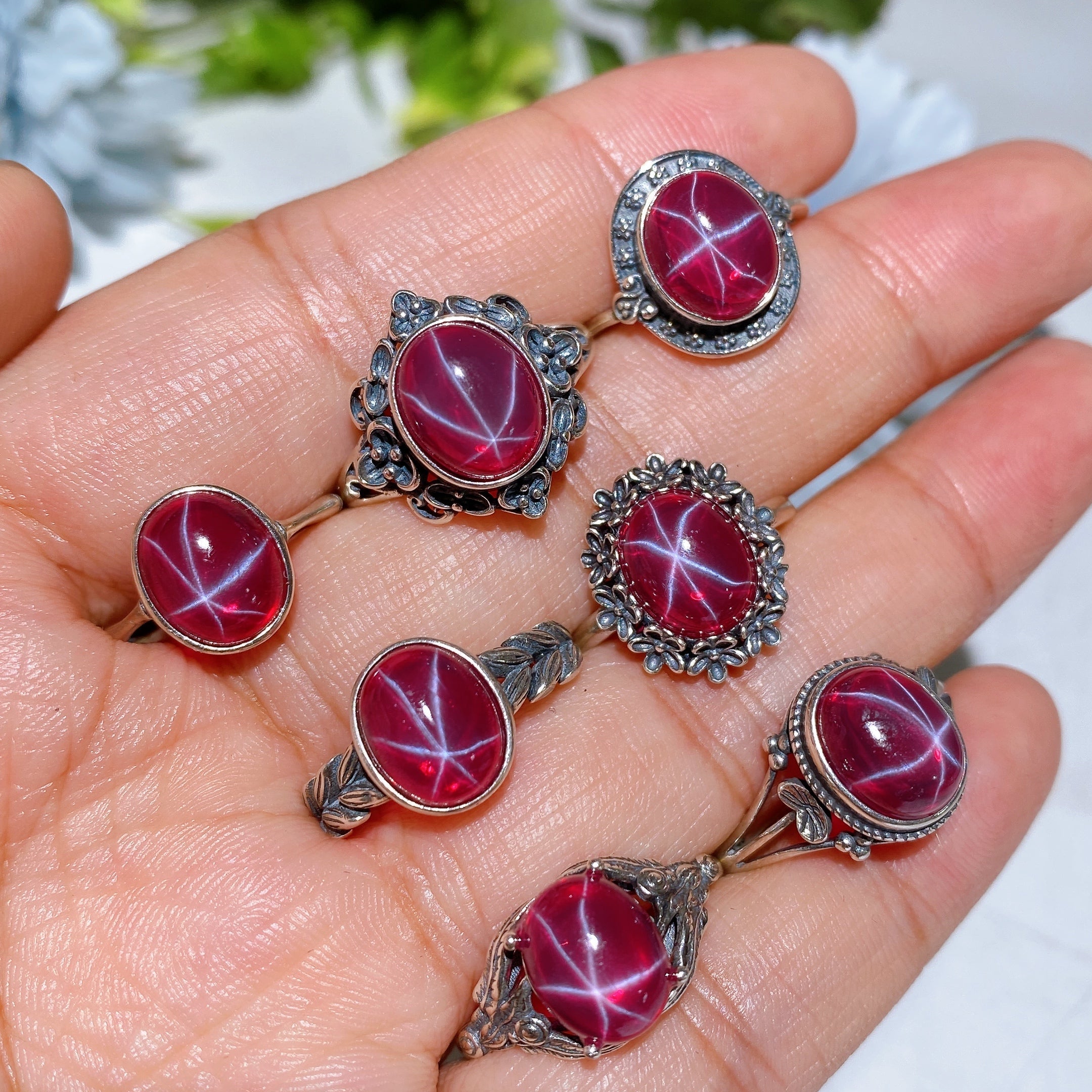 S925 UV Reactive Star Ruby Spiritual Jewelry Set